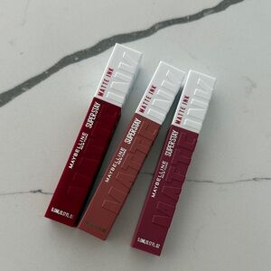 Maybelline SuperStay Matte Ink Lipstick Trio - Deep Red, Warm Brown, Soft Pink